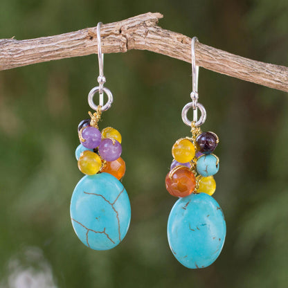 Confetti Blue Citrine and Amethyst Dangle Earrings