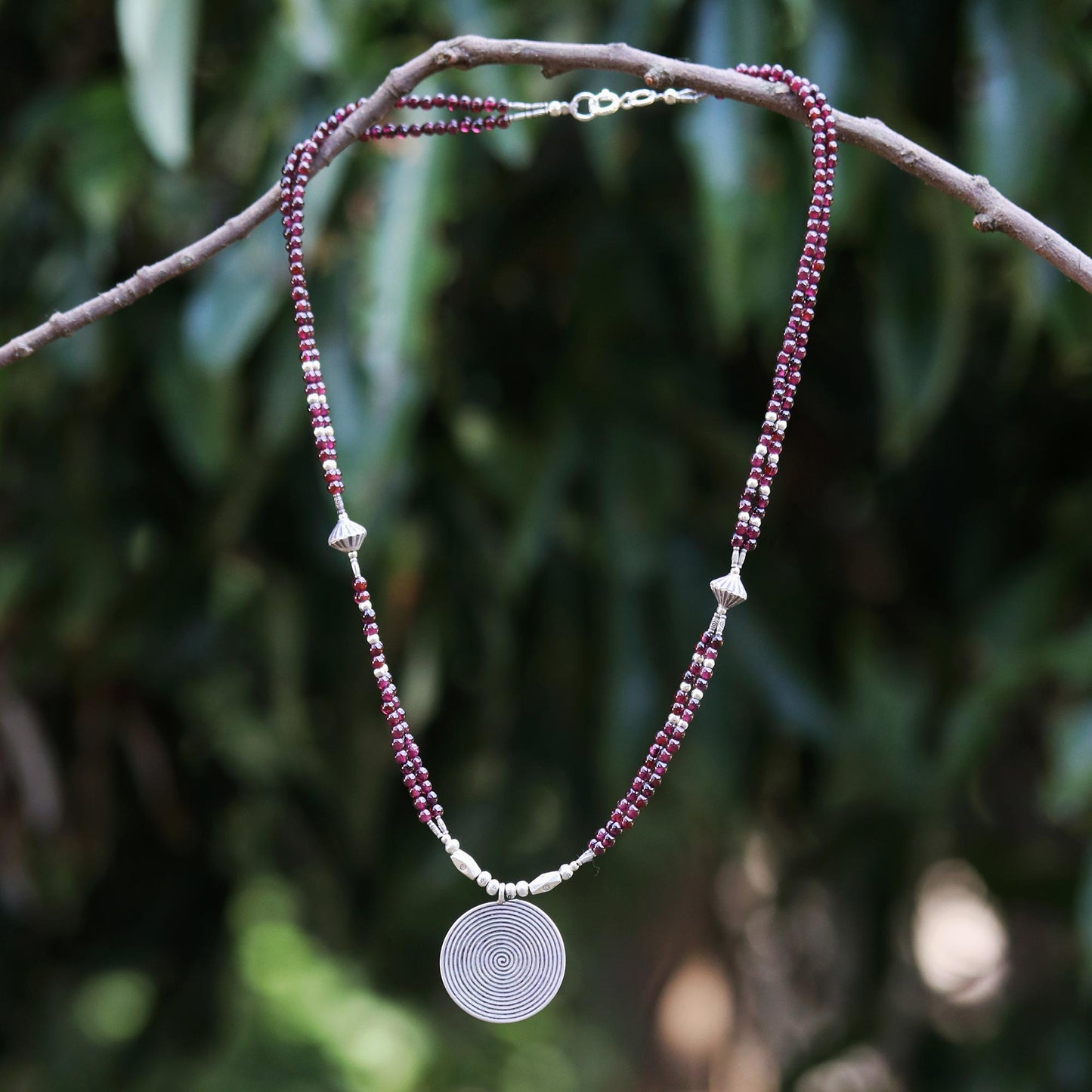 Mind Journey Garnet & Silver Beaded Necklace