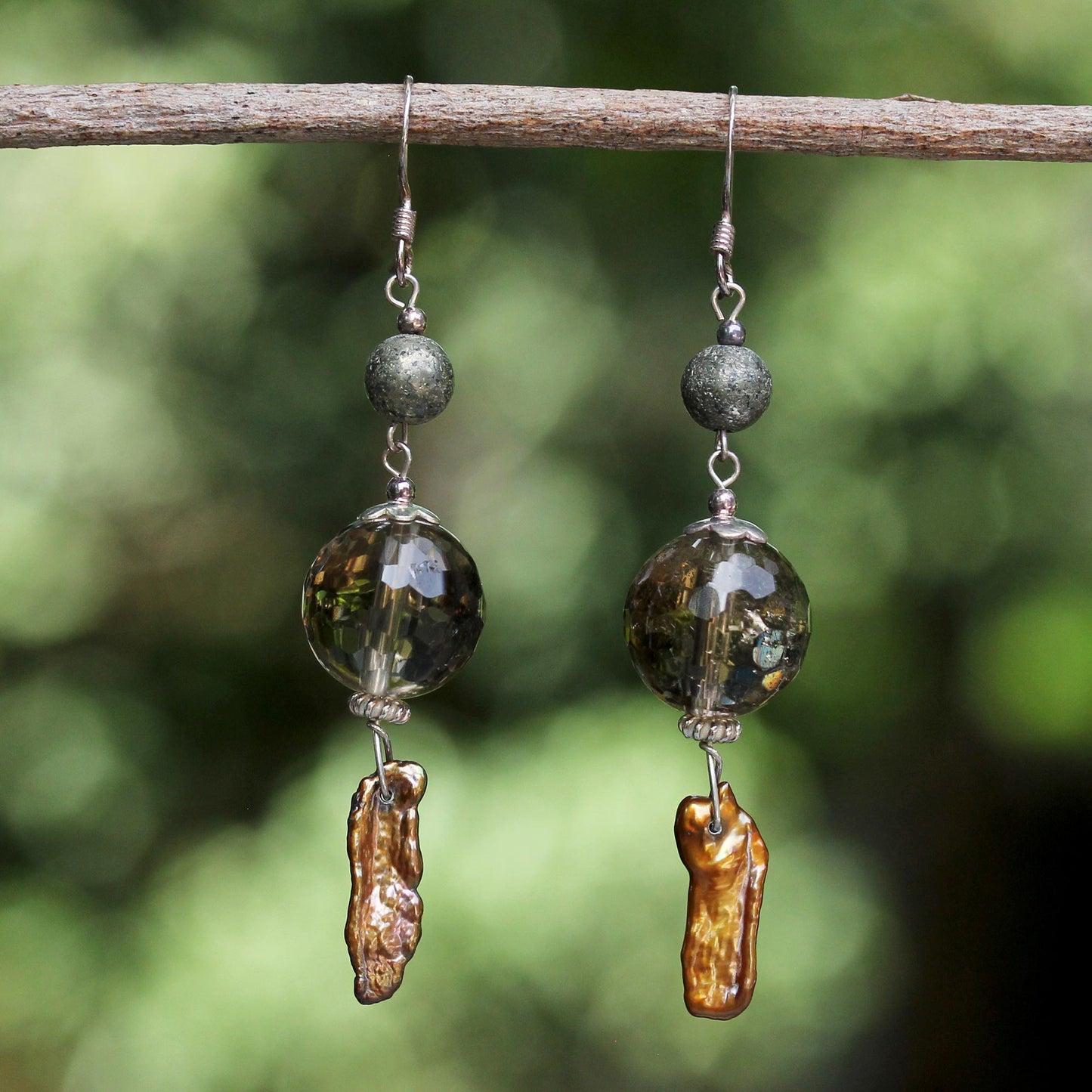 Beautiful Exotic Pearl and smoky quartz dangle earrings