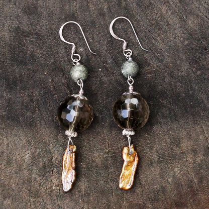 Beautiful Exotic Pearl and smoky quartz dangle earrings