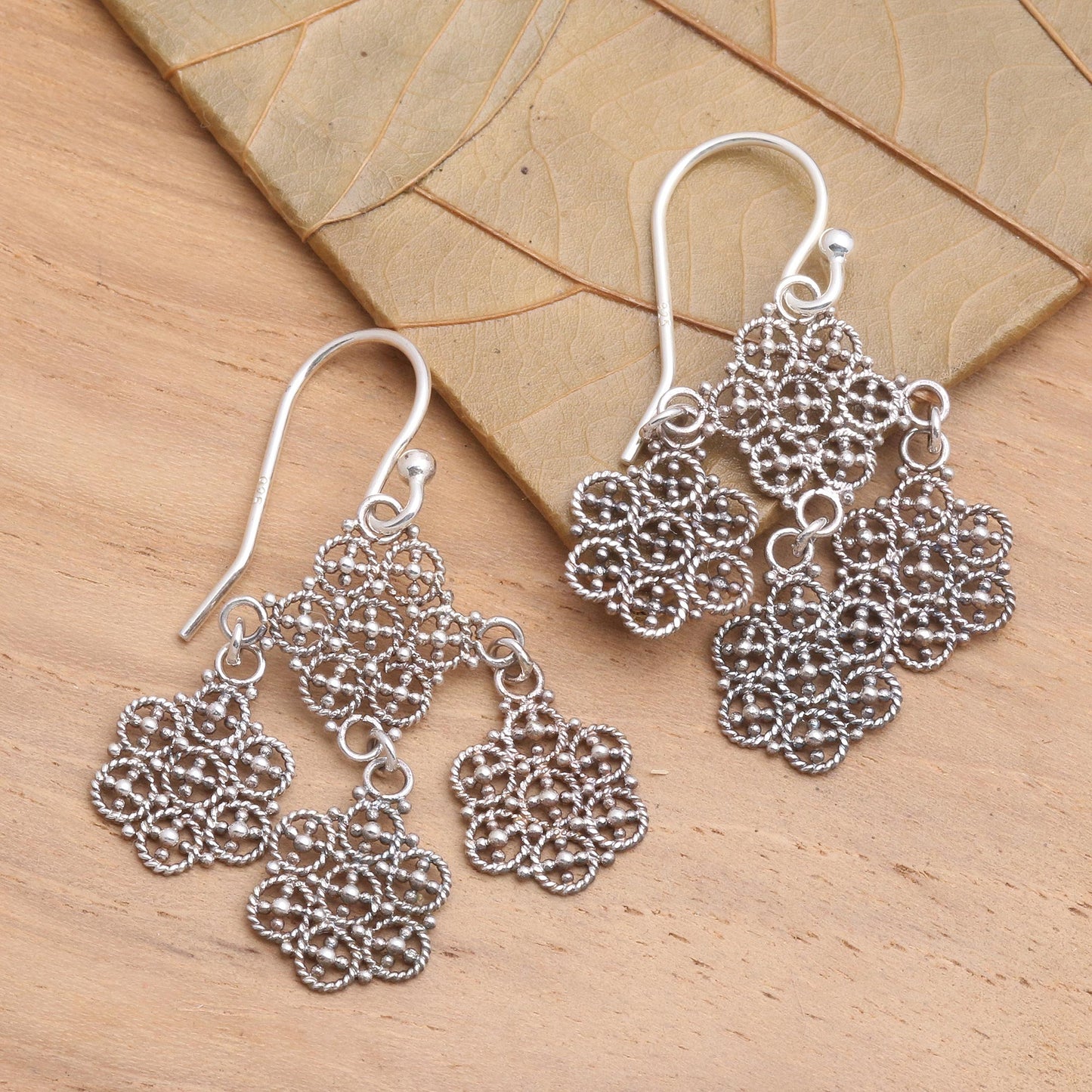 Heartfelt Bouquet Fair Trade Floral Sterling Silver Dangle Earrings