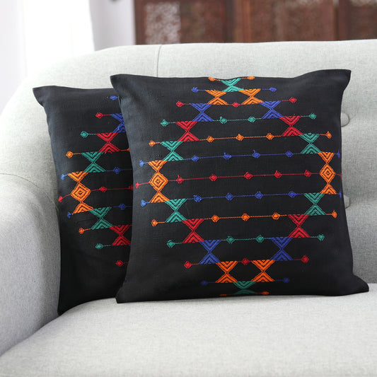 Multicolor Cotton Throw Pillow Cover, 'Festival Galaxy' (Pair)