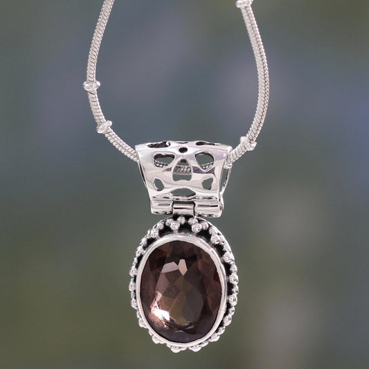 Elegant Mystique Smoky Quartz Medallion in Sterling Silver Necklace