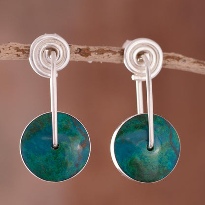 Magic Circle Modern Sterling Silver Chrysocolla Dangle Earrings