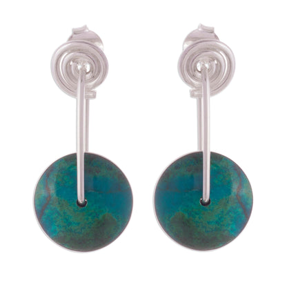 Magic Circle Modern Sterling Silver Chrysocolla Dangle Earrings