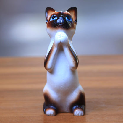 Siamese Cat Wish Albesia Wood Sculpture