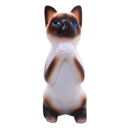 Siamese Cat Wish Albesia Wood Sculpture