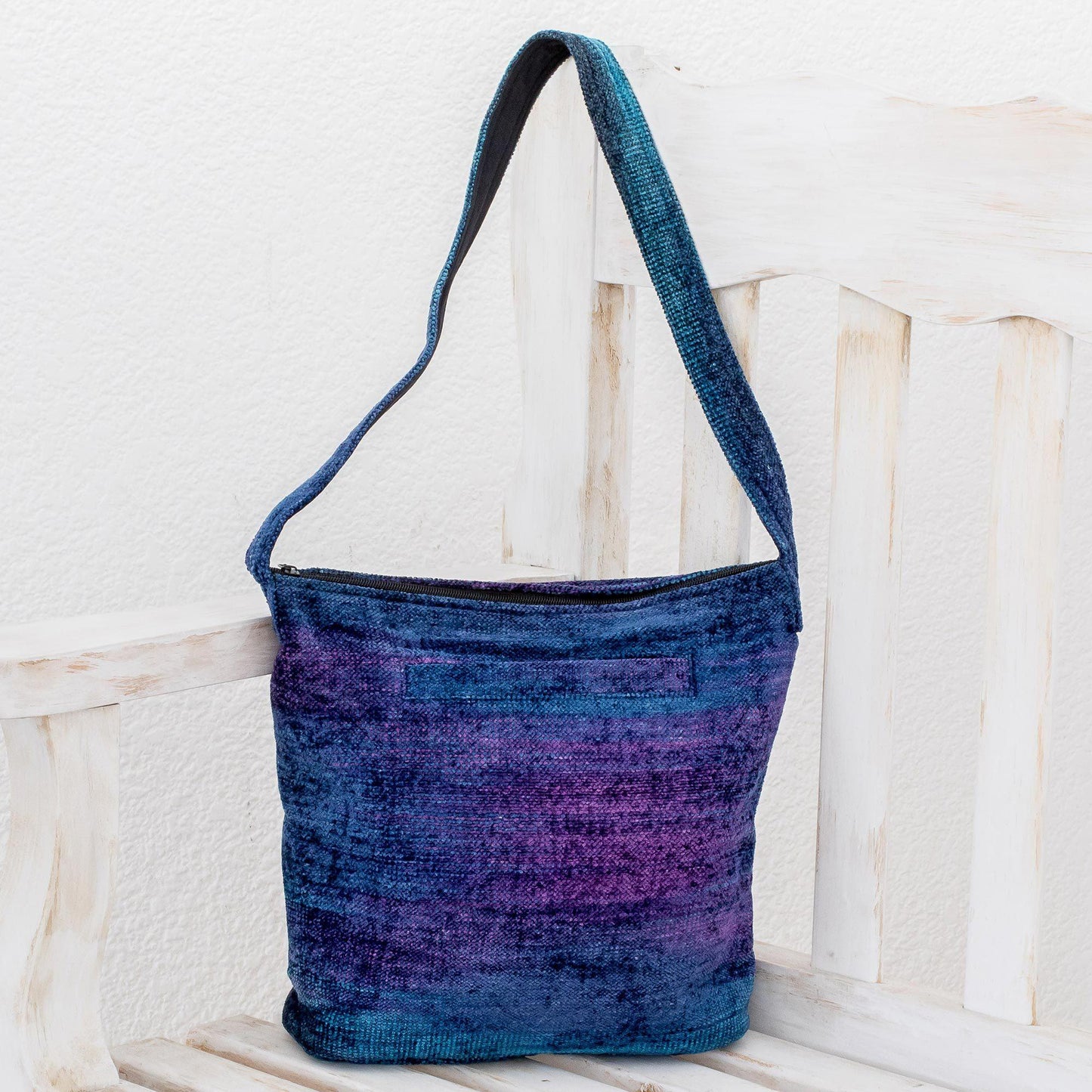 NOVICA - Blue Bamboo Chenille Shoulder Bag