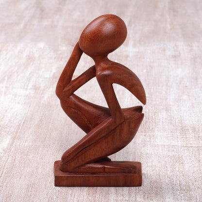 Alone Hand Made Thought and Meditation Wood Sculpture