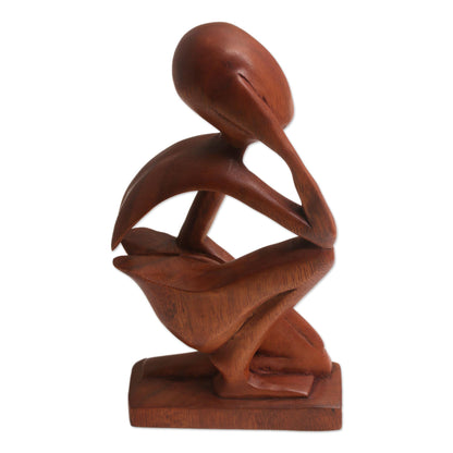 Alone Hand Made Thought and Meditation Wood Sculpture