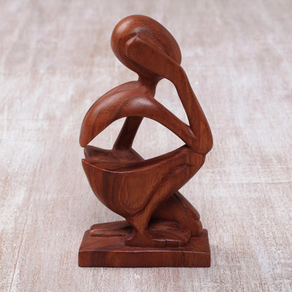 Alone Hand Made Thought and Meditation Wood Sculpture