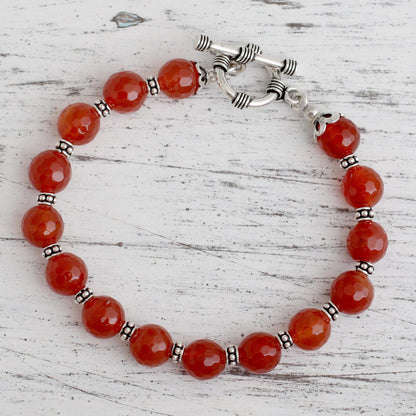 Royal Glow Carnelian & Silver Beaded Bracelet