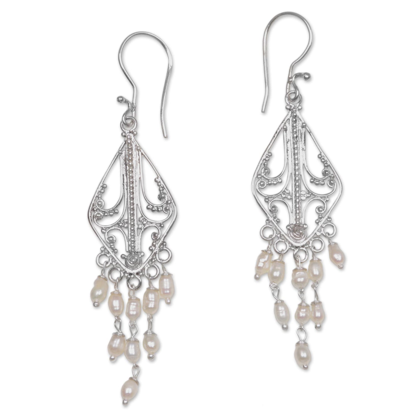 White Iridescence Sterling Silver and Pearl Chandelier Earrings