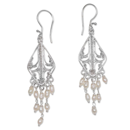 White Iridescence Sterling Silver and Pearl Chandelier Earrings