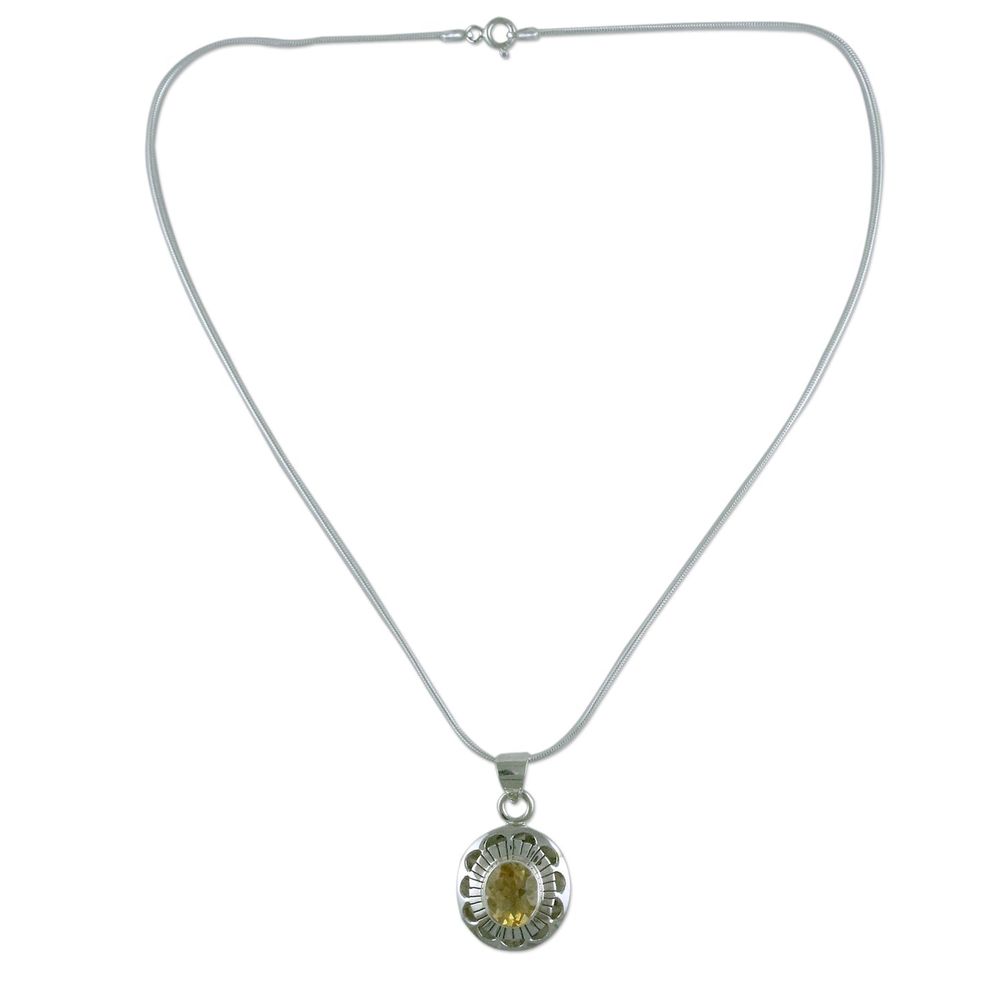 Sun Halo Sterling Silver Necklace with Citrine from India Jewelry