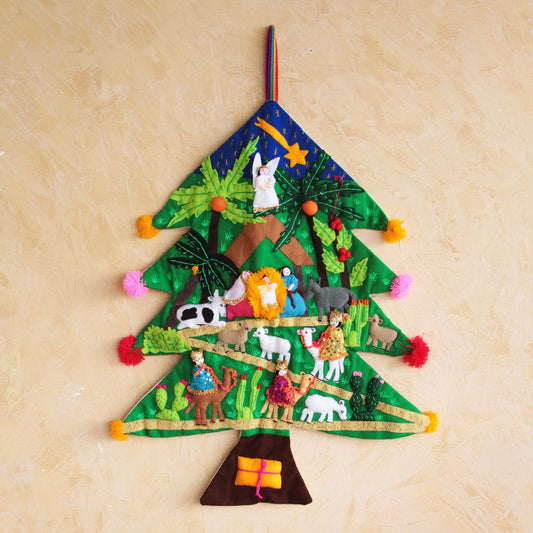 Happy Nativity Scene Handcrafted Applique Wall Hanging