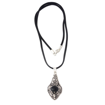 Midnight Garden Floral Sterling Silver and Onyx Necklace