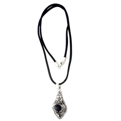 Midnight Garden Floral Sterling Silver and Onyx Necklace