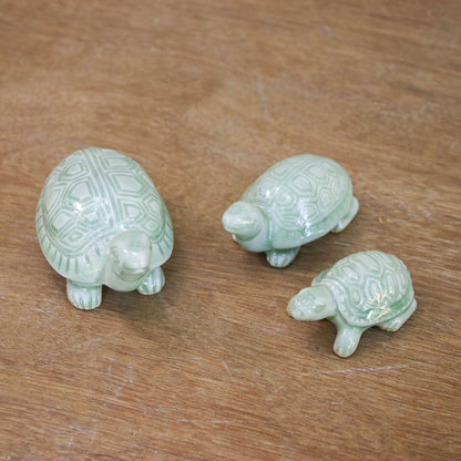 NOVICA - Celadon Ceramic Turtle Sculpture Set