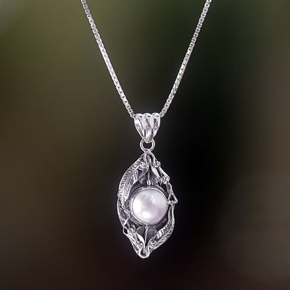 Nest of Lilies Sterling Silver and Cultured Pearl Pendant Necklace