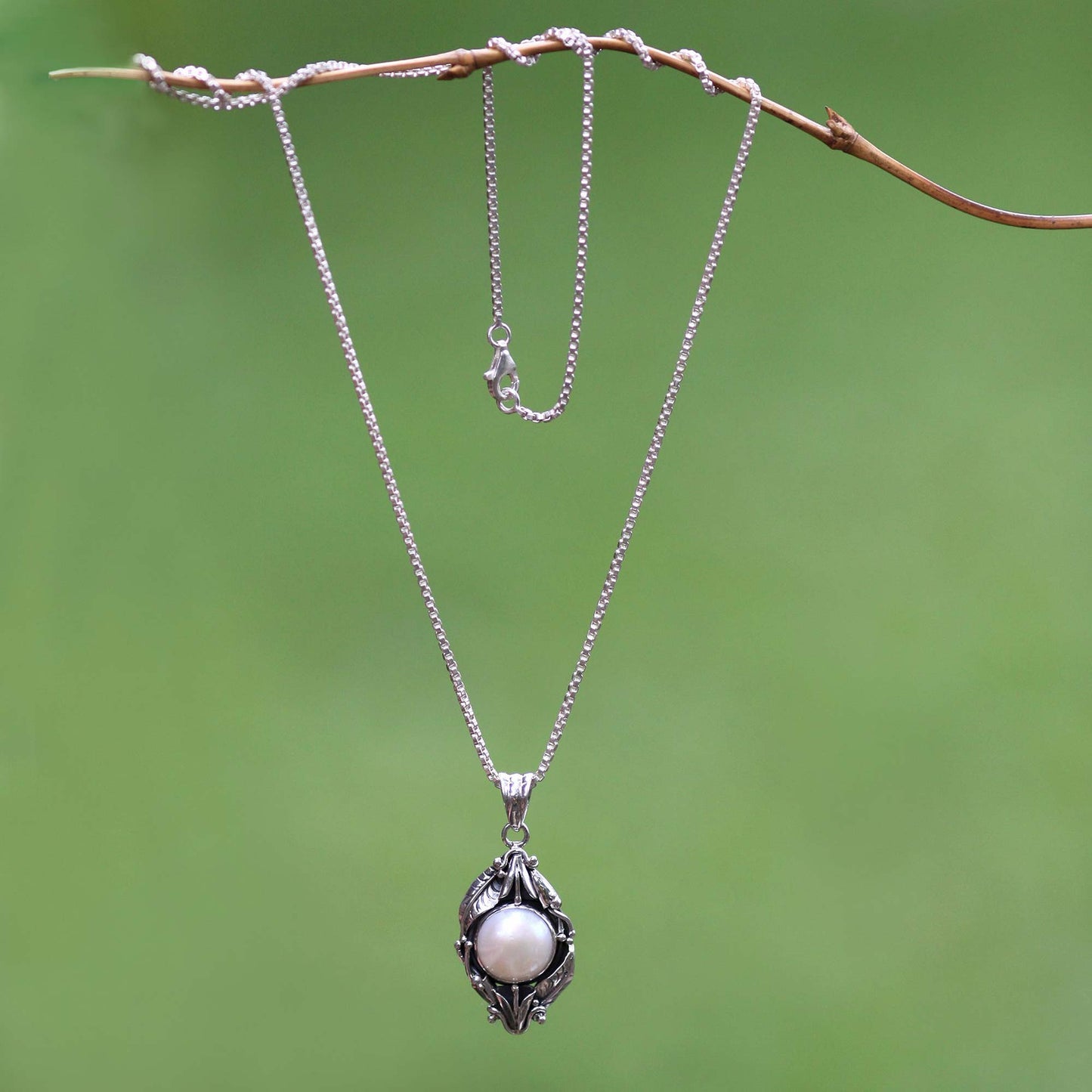 Nest of Lilies Sterling Silver and Cultured Pearl Pendant Necklace