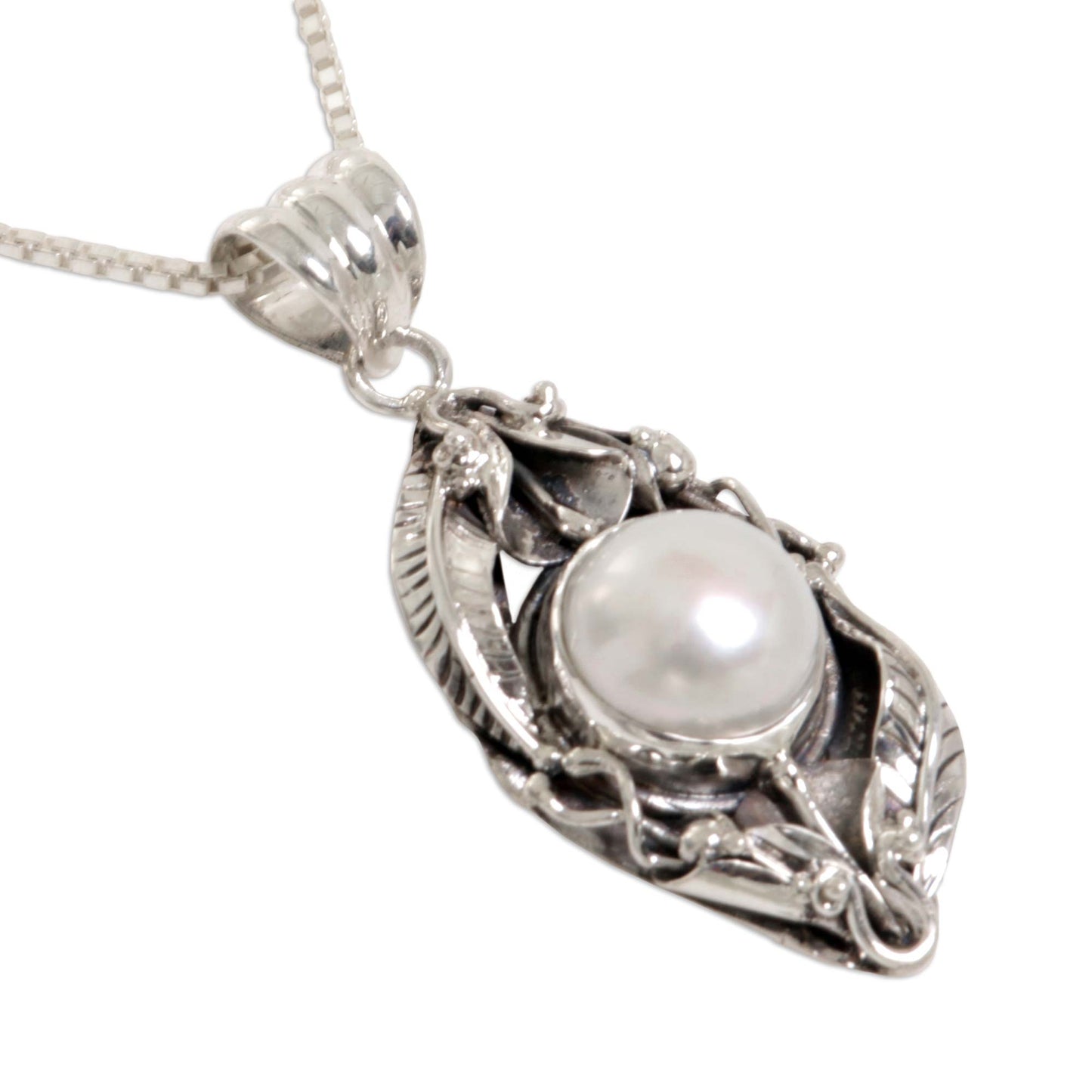 Nest of Lilies Sterling Silver and Cultured Pearl Pendant Necklace