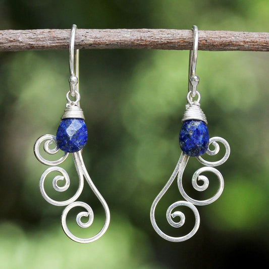 Chiang Mai Dew Artisan Crafted Sterling Silver and Lapis Lazuli Earrings