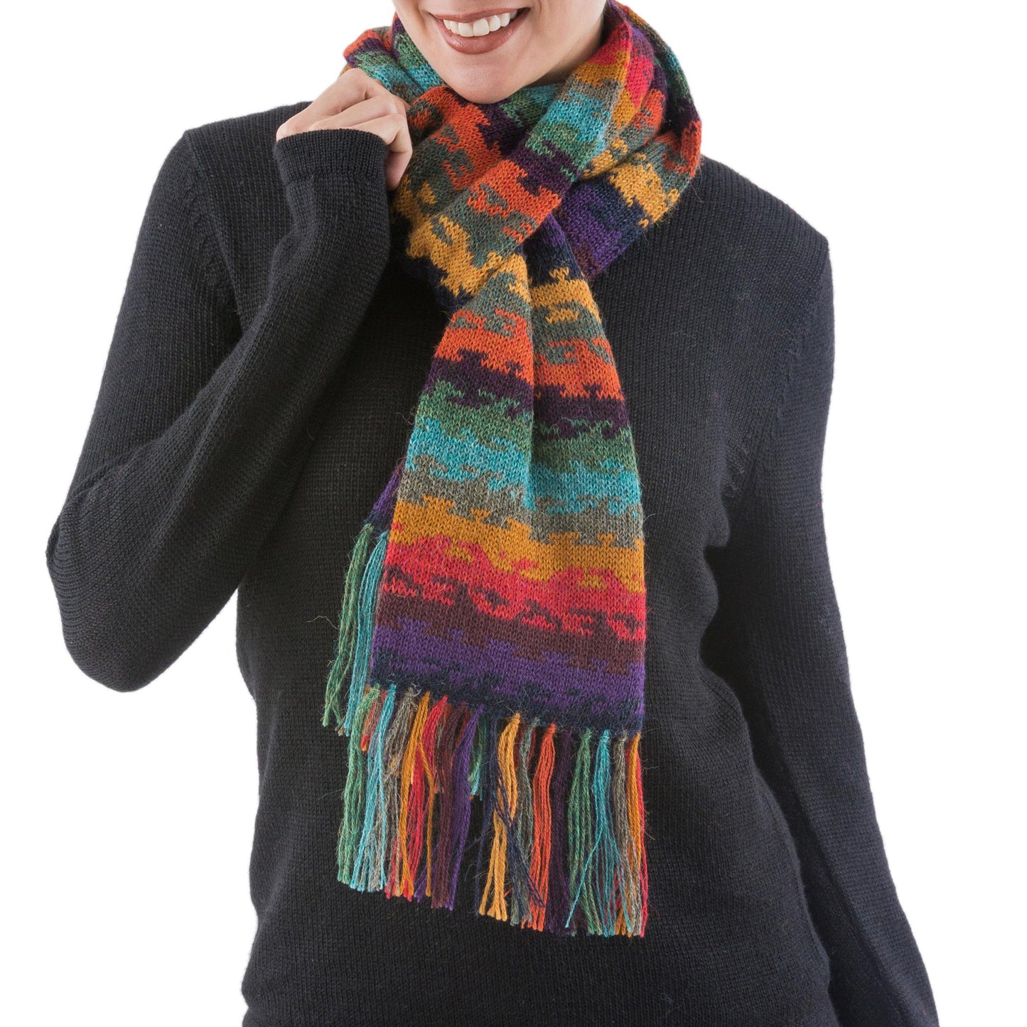 Andean Twilight Alpaca Wool Striped Scarf from Peru