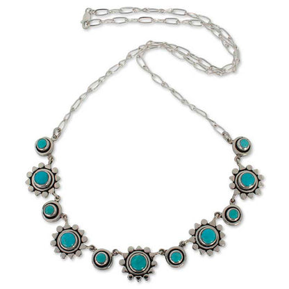 Aztec Star Handmade Floral Sterling Silver Natural Turquoise Necklace