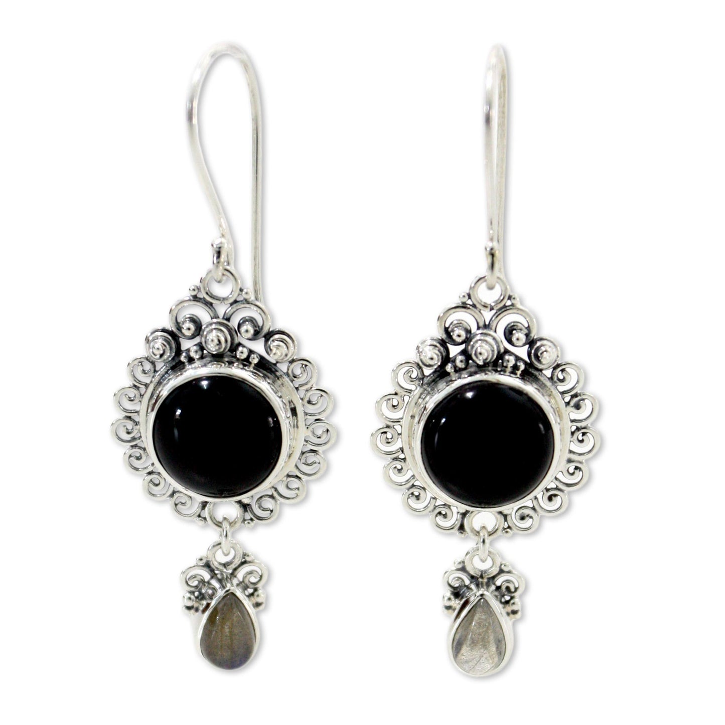 Midnight Tears Indonesian Sterling Silver Onyx Dangle Earrings