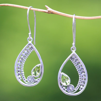 Paisley Swirl Sterling Silver Peridot Dangle Earrings