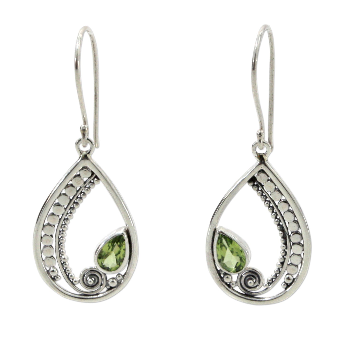 Paisley Swirl Sterling Silver Peridot Dangle Earrings