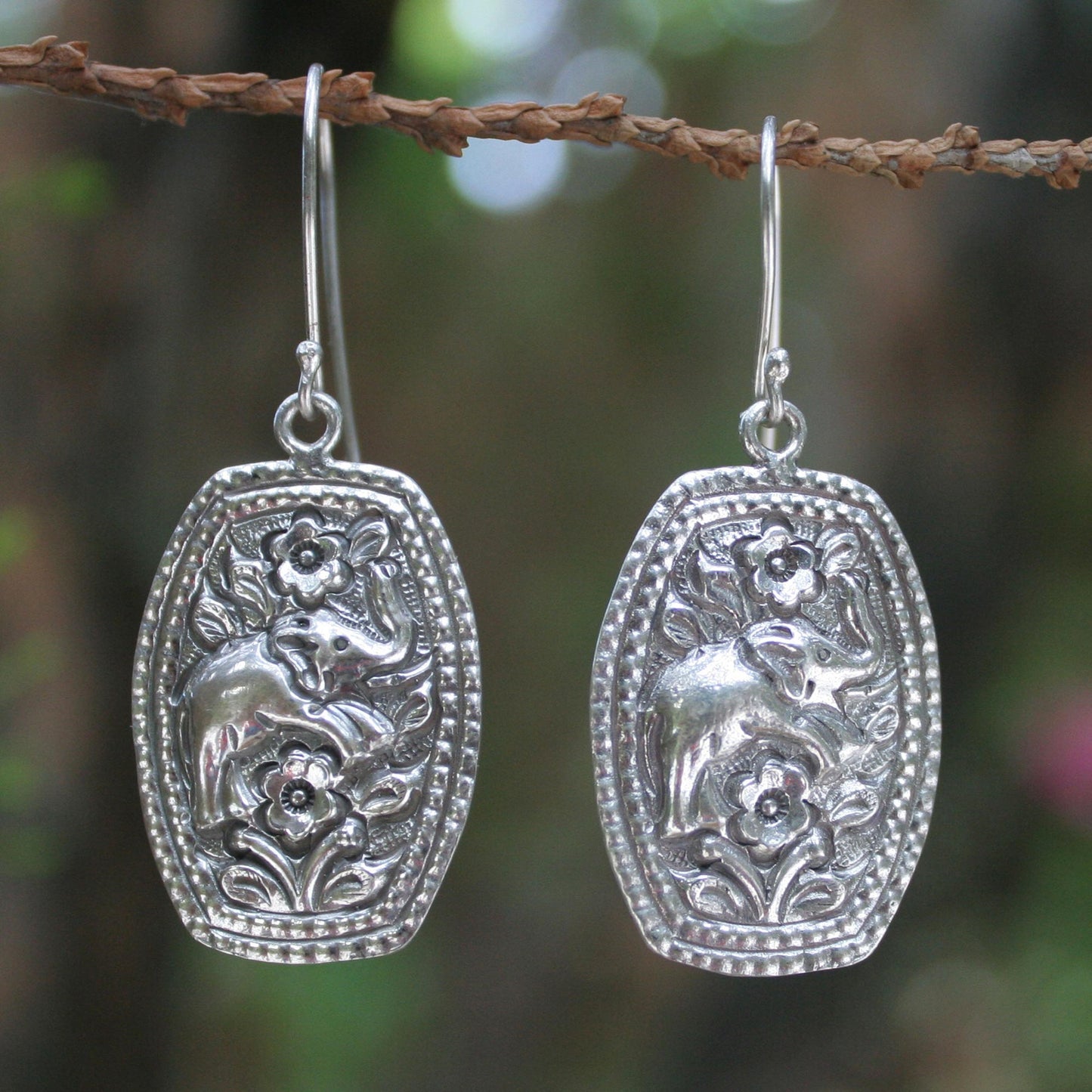 Elephant Roses Sterling Silver Floral Earrings