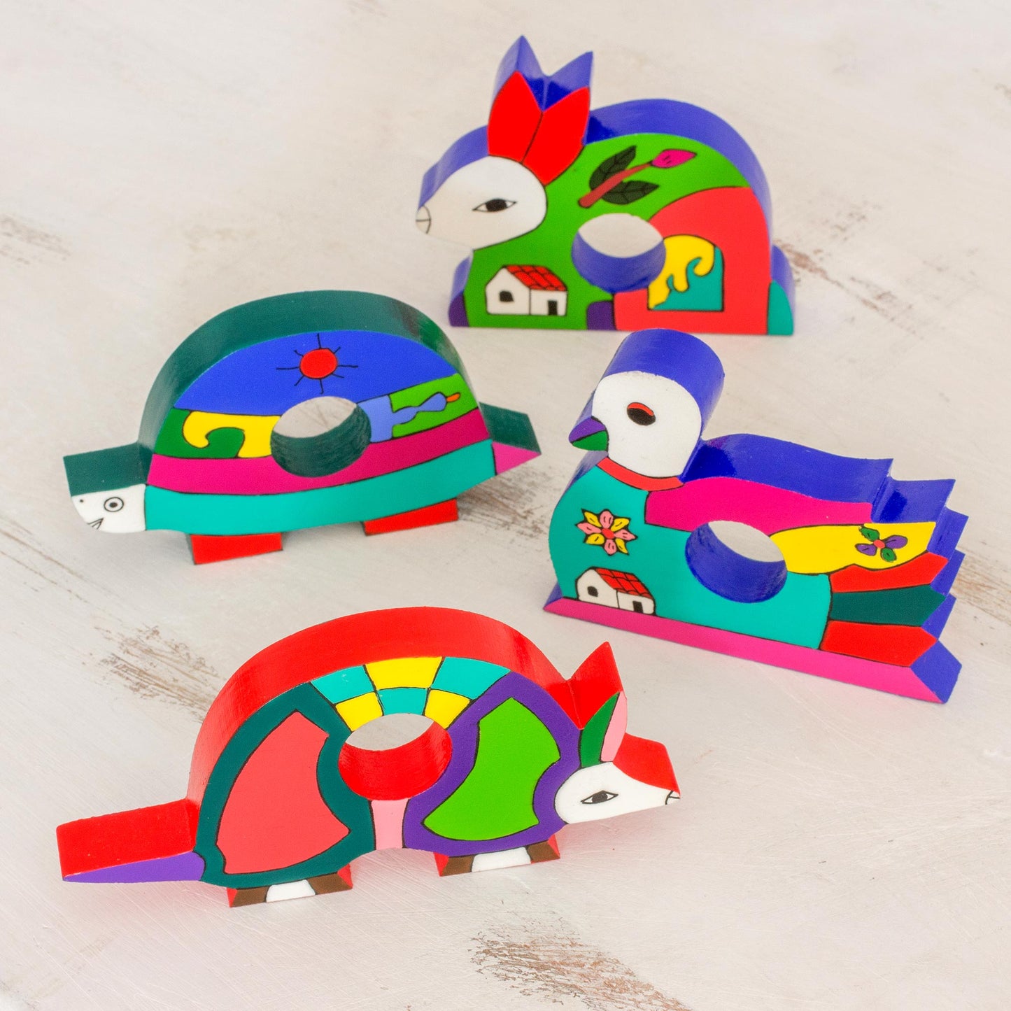 Happy Animals Pine Wood Napkin Rings