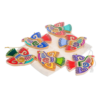 Maya Bird Assorted Ornaments - Set of 6