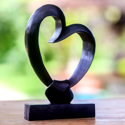 Bonds of the Heart Romantic Wood Sculpture from Indonesia