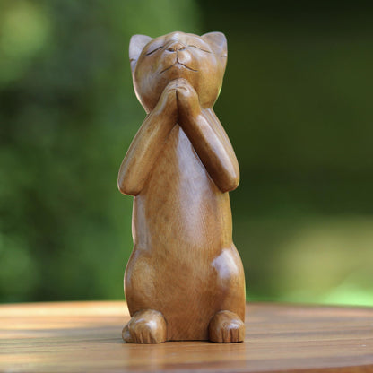 Wishing Cat Suar Wood Sculpture