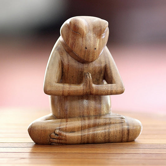 Asana Pose Yoga Frog Carved Wood Sculpture