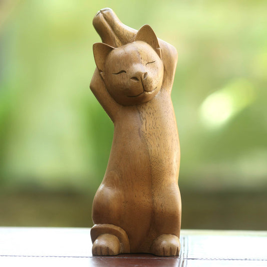 Kitty Cat Stretch Wood Sculpture
