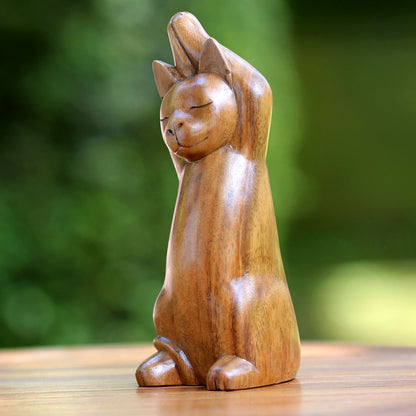 Kitty Cat Stretch Wood Sculpture