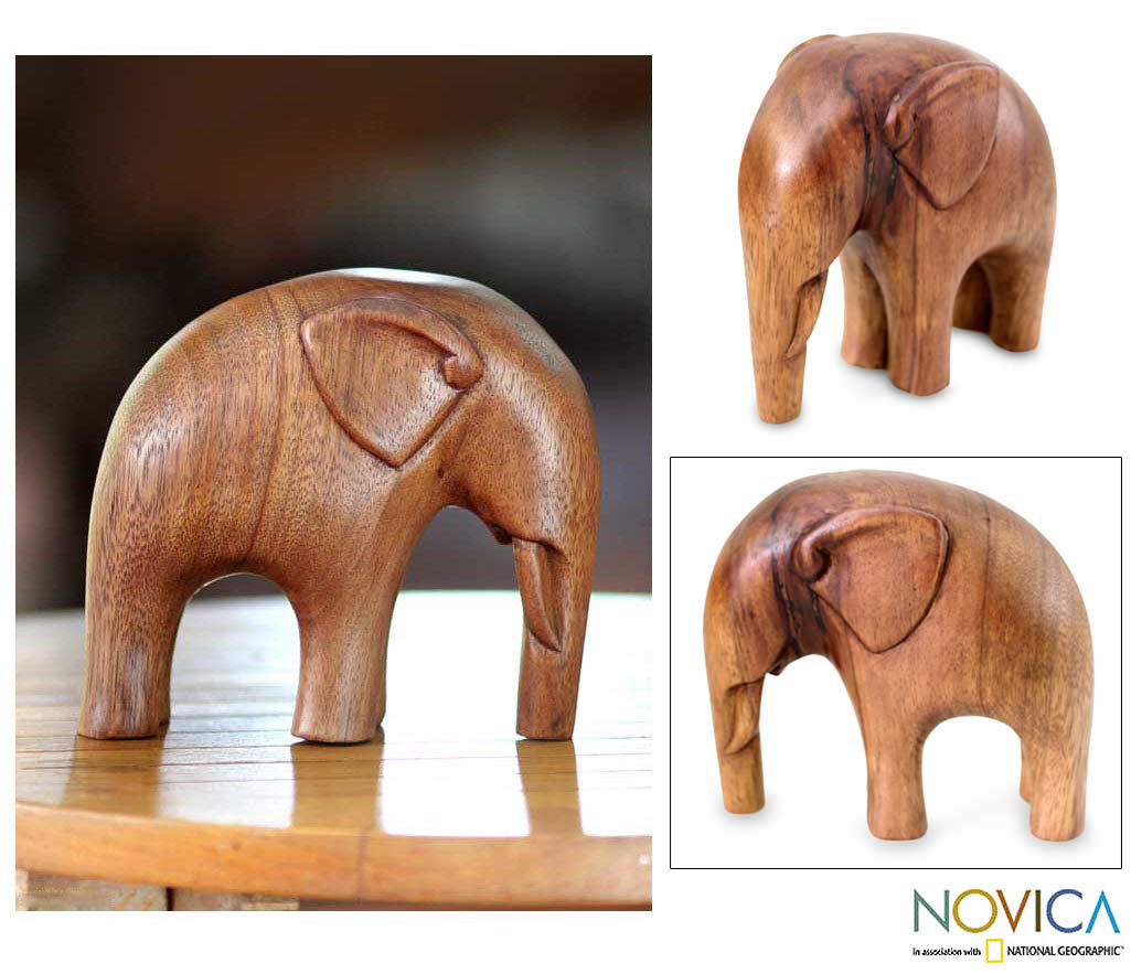 Modern Elephant Suar Wood Sculpture