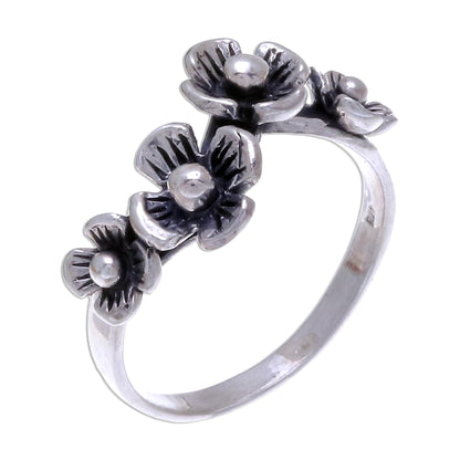 Daisy Quartet Artisan Crafted Floral Sterling Silver Band Ring