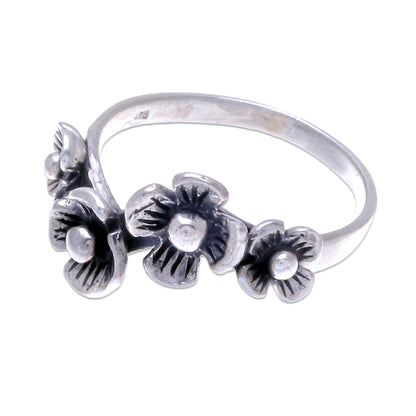 Daisy Quartet Artisan Crafted Floral Sterling Silver Band Ring