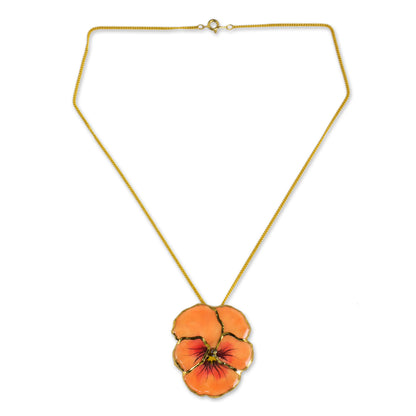 Peach Pansy Natural Flower Pendant Necklace from Thailand