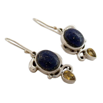 Royal Charm Indian Earrings with Lapis Citrine and Sterling Silver