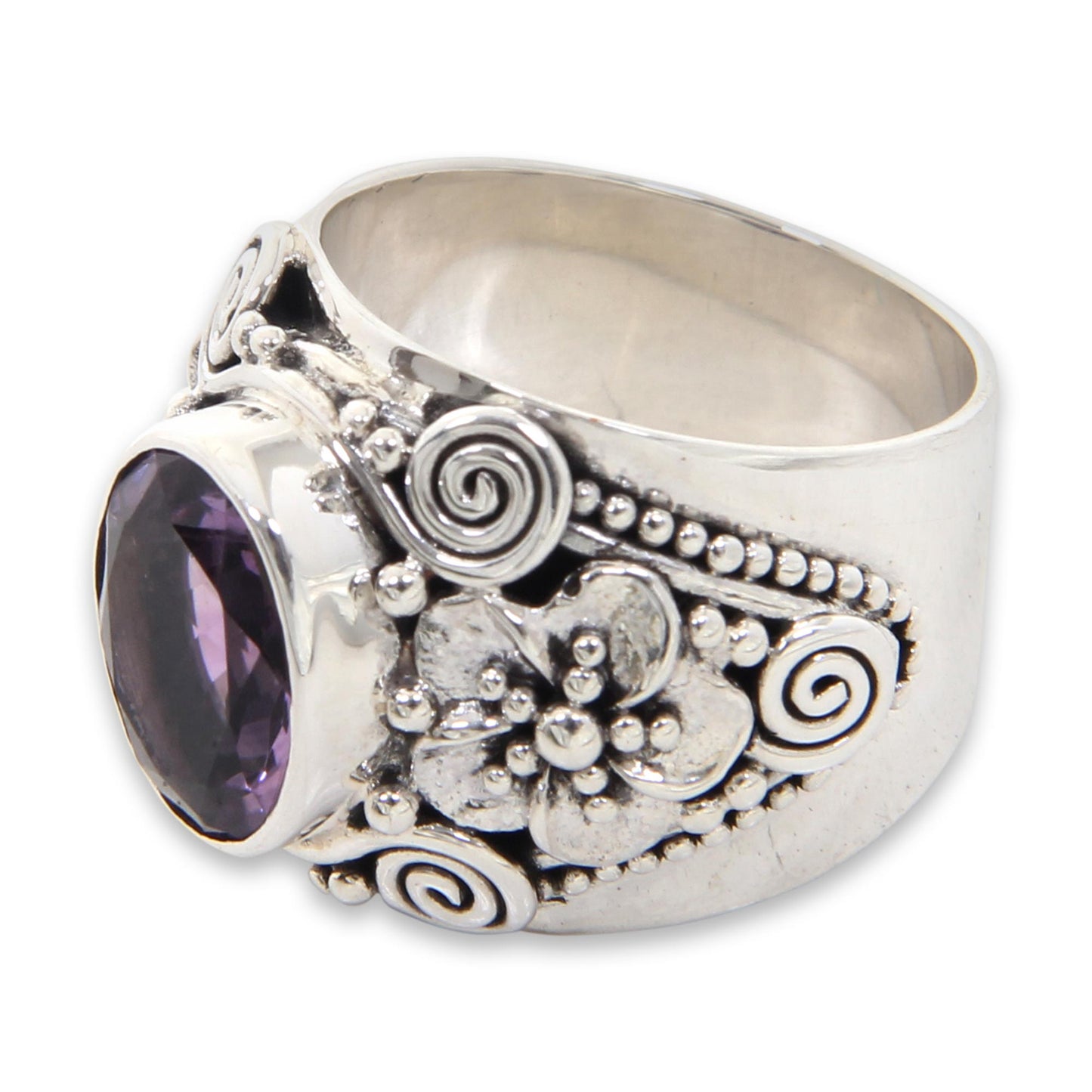 Lilac Frangipani Amethyst Sterling Silver Ring