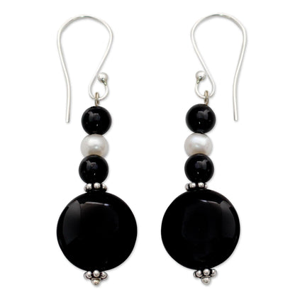 Midnight Kisses Onyx Pearl & Silver Earrings