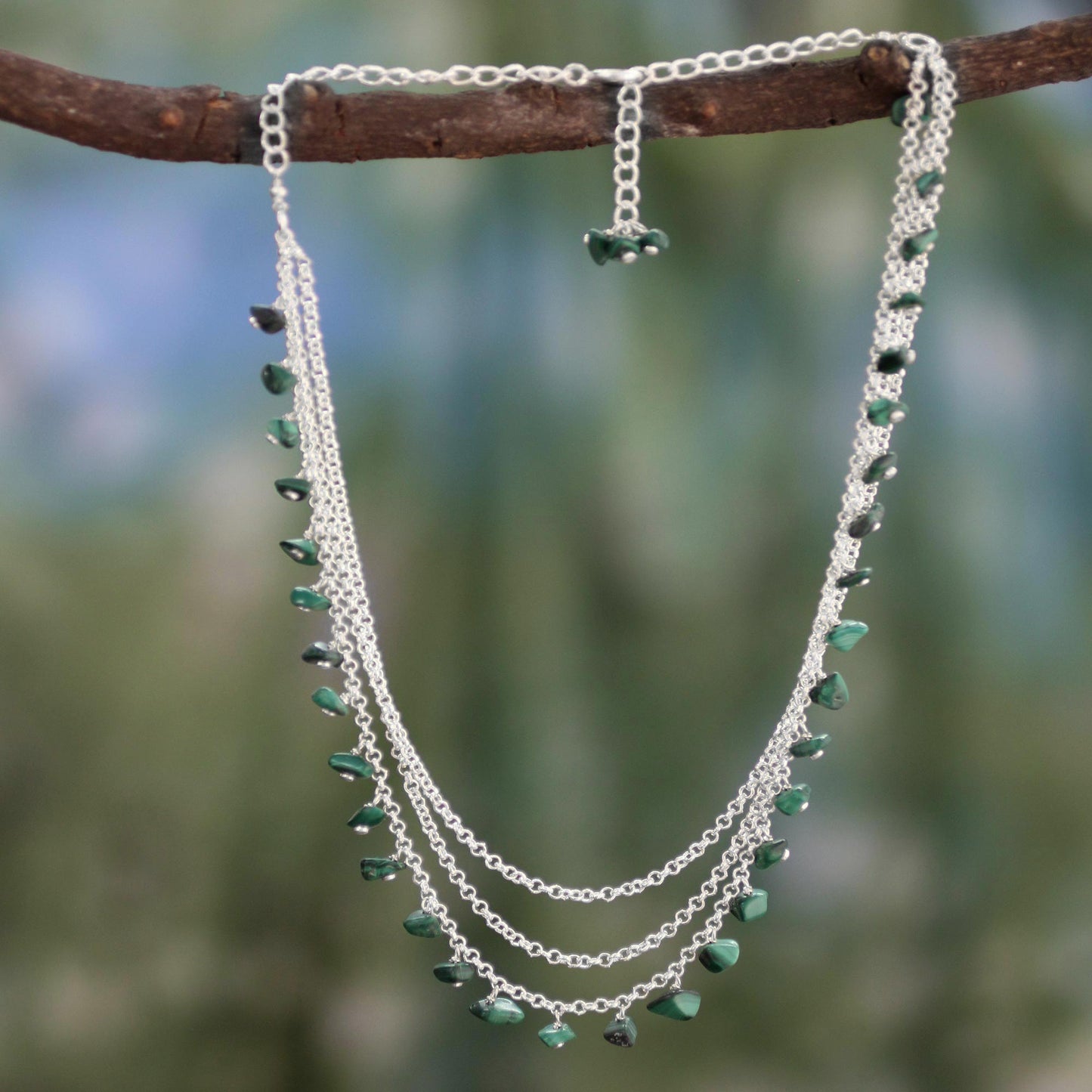 Talakona Majesty Sterling Silver and Malachite Waterfall Necklace