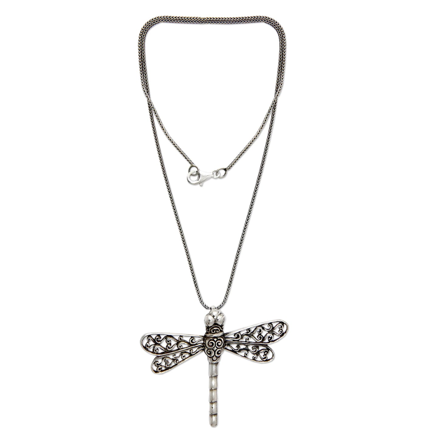 Lucky Dragonfly Sterling Silver Pendant Necklace