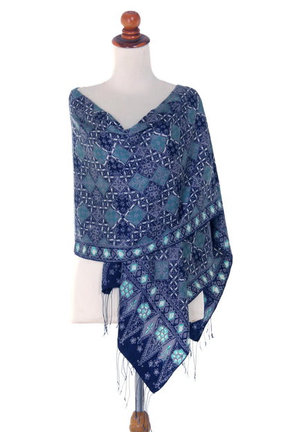 Java Starlight Fair Trade Batik Silk Patterned Blue Shawl